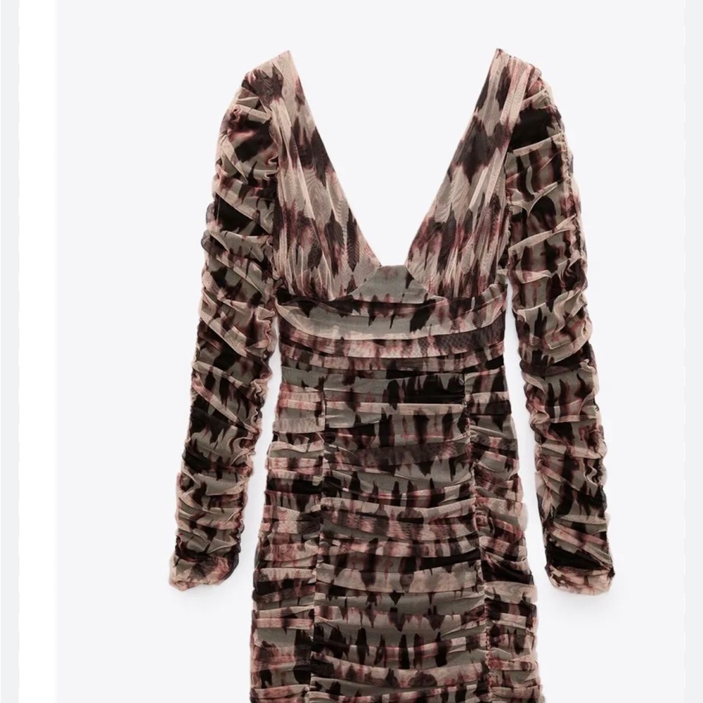 Zara Women Brown Draped Tulle Mini Dress Size S NWT